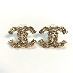 Chanel Authentic Gold Large CC Crystal Earrings